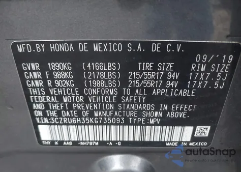2019 Honda Hr-V Lx z USA, uszkodzony, nr VIN 3CZRU6H35KG735093